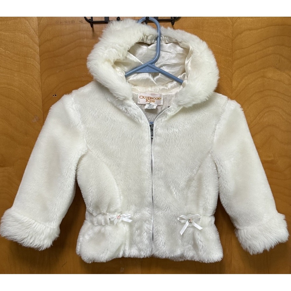 Outbrook Kids Silk Lined Faux Fur Hooded Coat Full Zip Made In USA Girls 3T